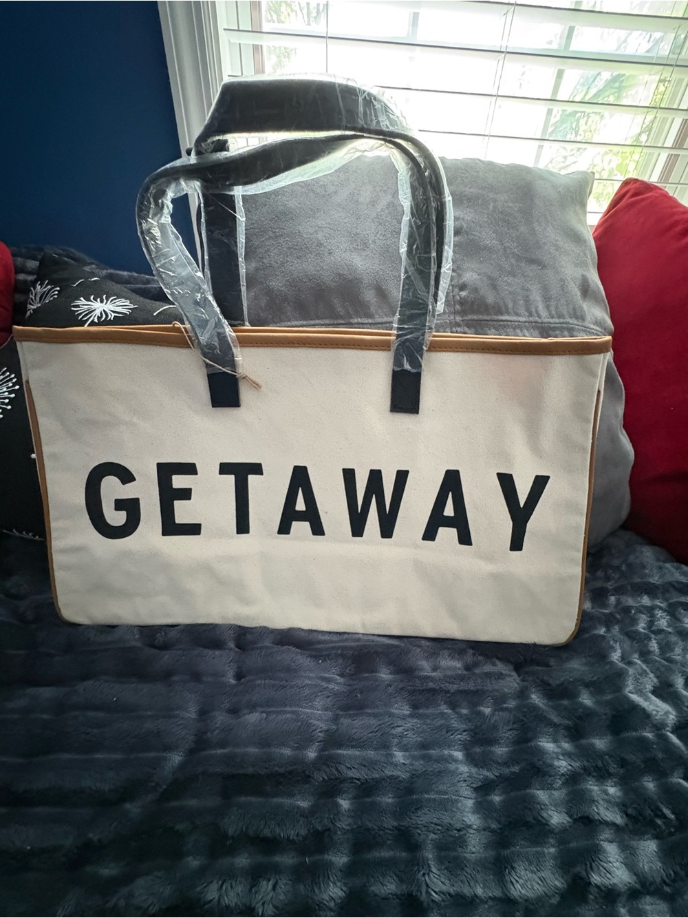 Santa Barbara Design Studio GETAWAY Canvas Tote Bag in Cream with Black Handles